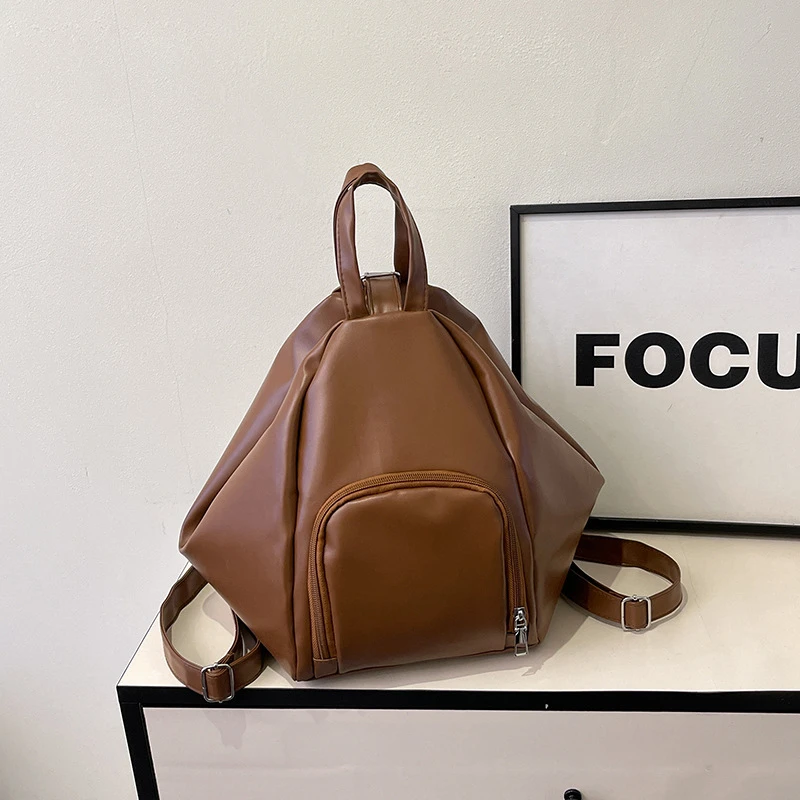 纯色pu托特包女大容量休闲2025新款春夏单肩斜挎包多功能双肩包