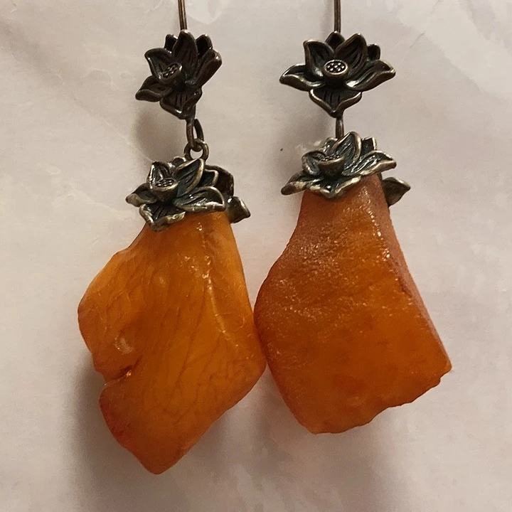 银S925镶嵌蜜蜡耳饰琴***猫蜜蜡