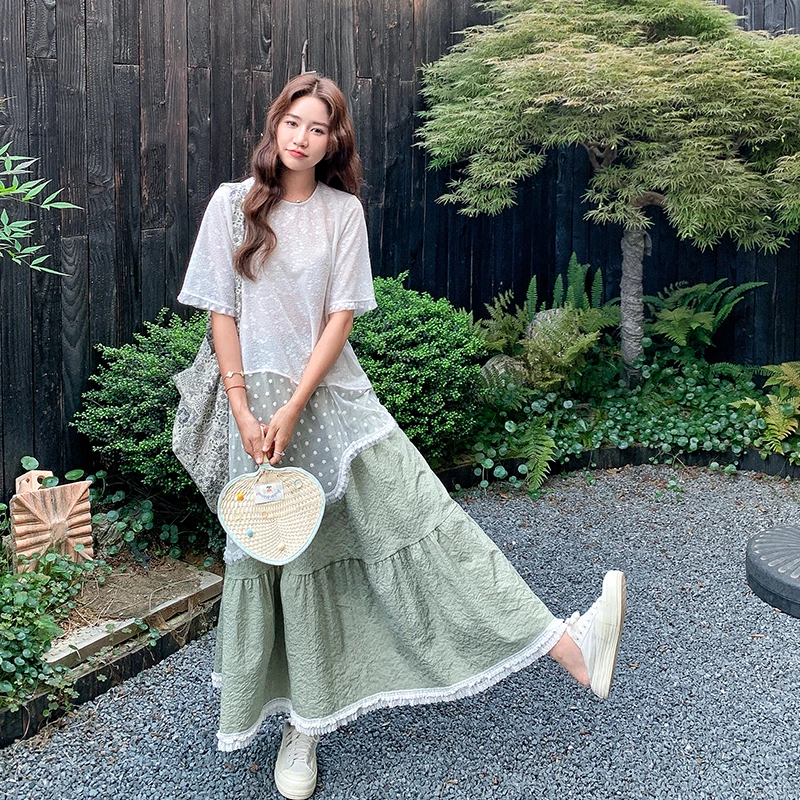 甜美减龄爆款漂亮套装裙女2025夏新款不规则蕾丝上衣半身裙两件套