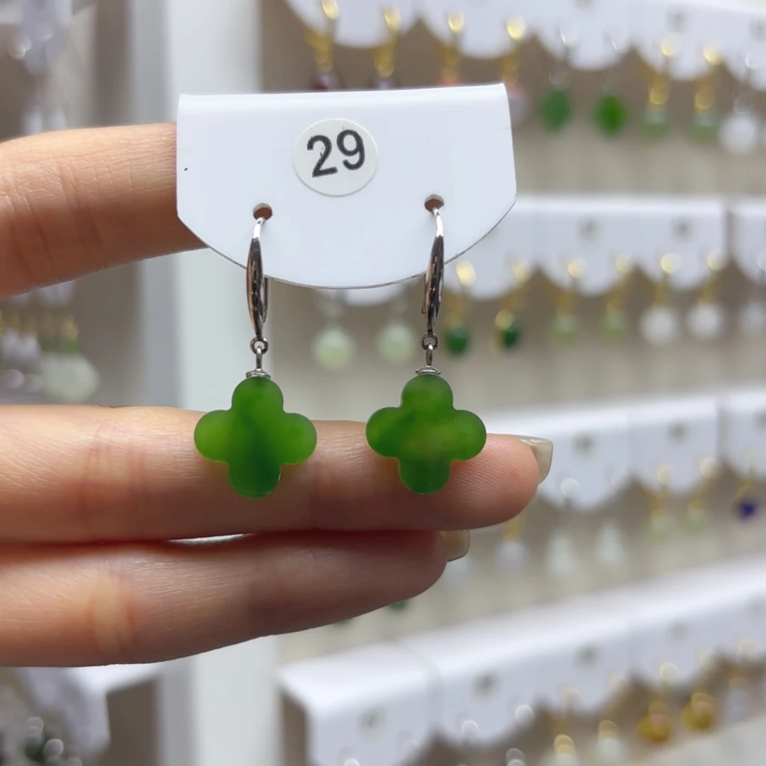 和田玉银S925镶嵌耳饰