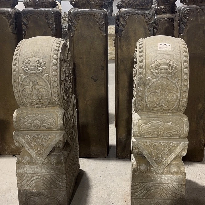 玉青石抱鼓石一对