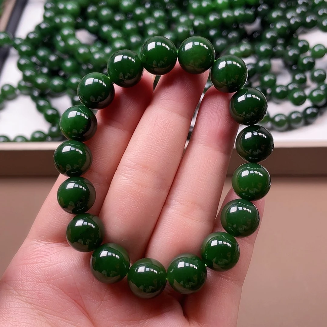 手链未镶嵌和田玉（碧玉）12俄 老料 32 辣阳绿