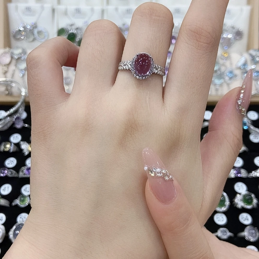 淡***菊紫晶戒指银S925镶嵌