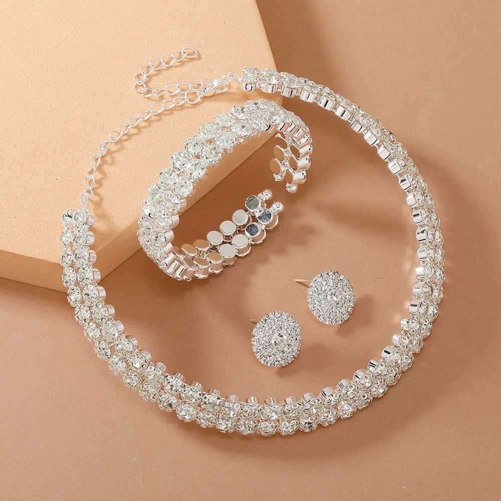 黄铜仿水晶项链 2025新款三件套小众设计锁骨手链百搭气质饰品