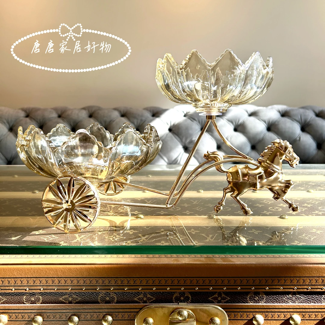 马到成功多层双盘果盘轻奢家居客厅糖果零食水果收纳盘实用摆件