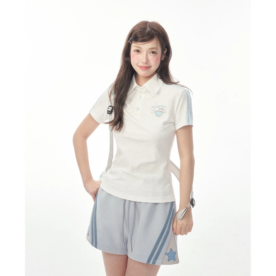 梗豆物语×大耳狗合作款2026年春季新品波点体操服短袖百搭裤子