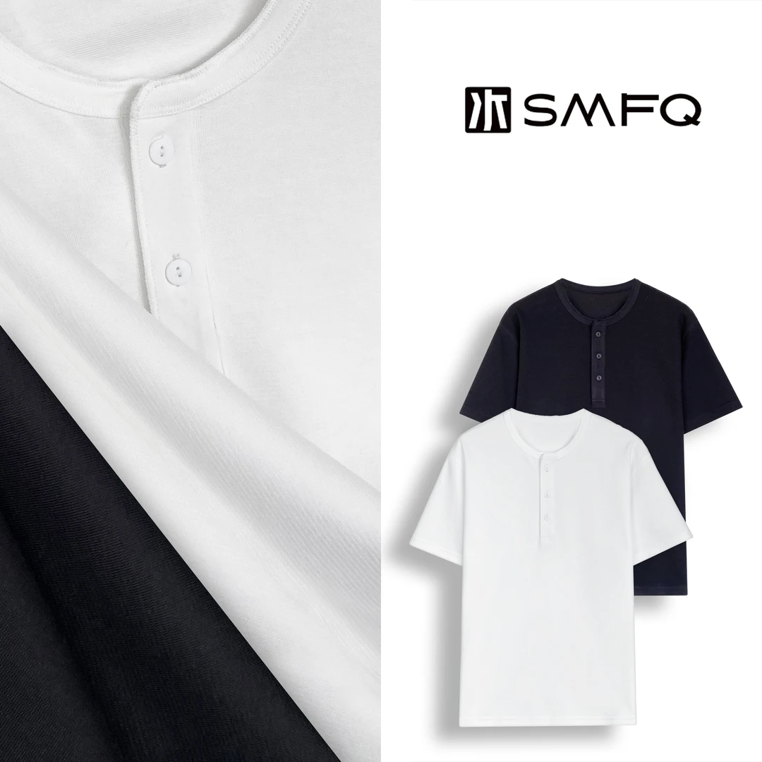 水木夫妻【男款】 ”亨利领”100棉纯色休闲百搭圆领T恤上衣SMGD0367