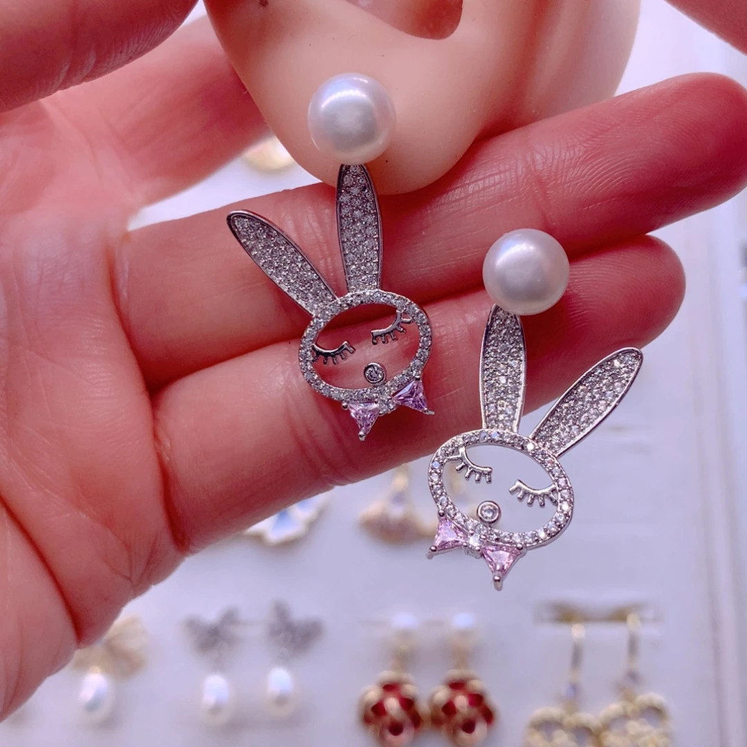 合金淡水珍珠耳饰