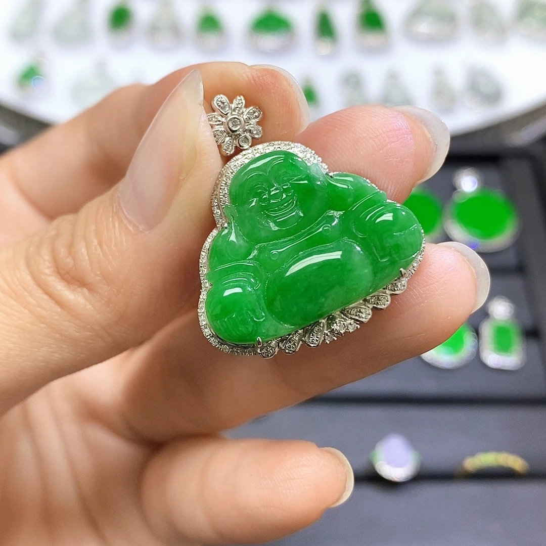 翡翠18K金镶嵌吊坠(不含链)