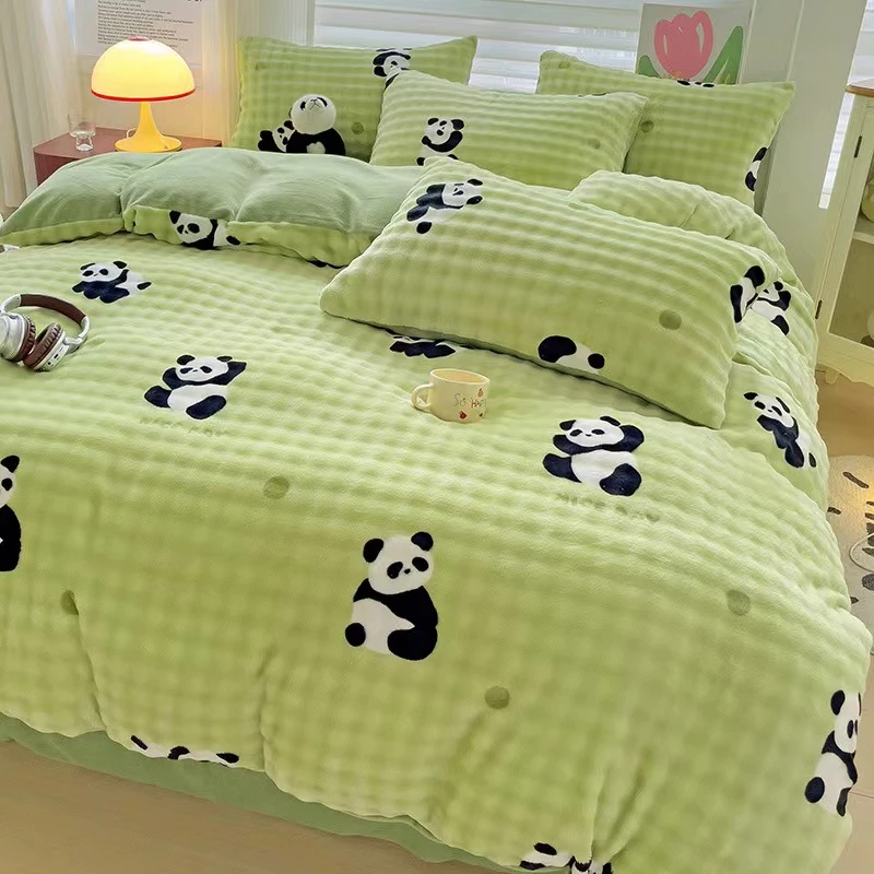 冬季保暖泡泡绒加绒加厚双面绒保暖床单被套床笠款四件套绒被被罩