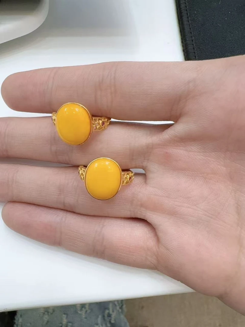 2502250146 RX 蜜蜡s925蛋面戒指 XQ1174 （多样性发其一）