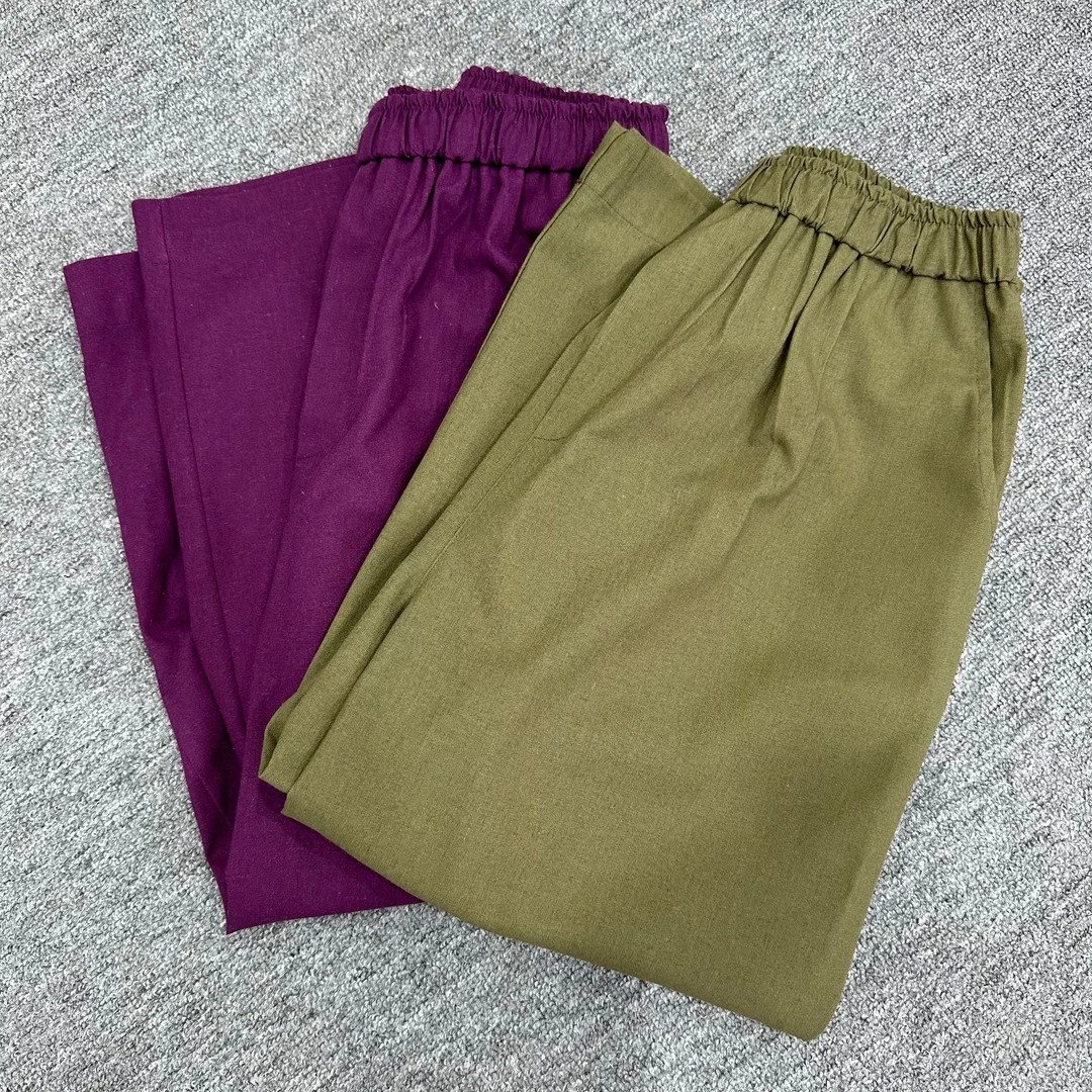 【程雅大码】夏款棉麻百搭复古高腰深当松紧腰两色阔腿直筒休闲裤