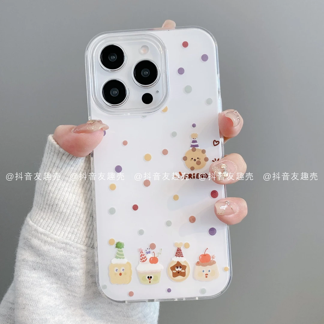 适用于苹果16新款华为vivo小米oppo双层IMD手机壳可爱简约小饼干
