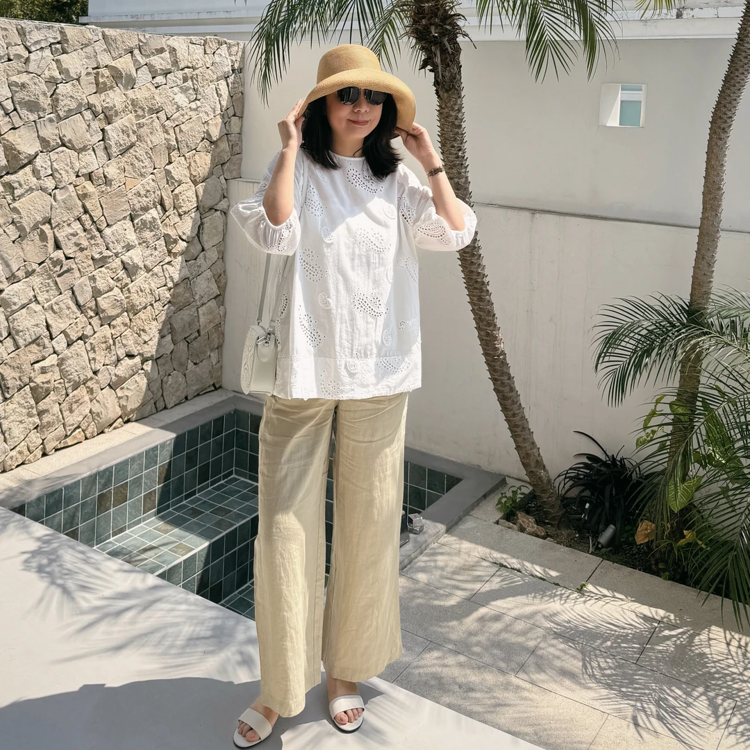 Ms.Qnn“舒适纯麻”100进口亚麻立裁宽松显瘦直筒裤 39P870 Q姐