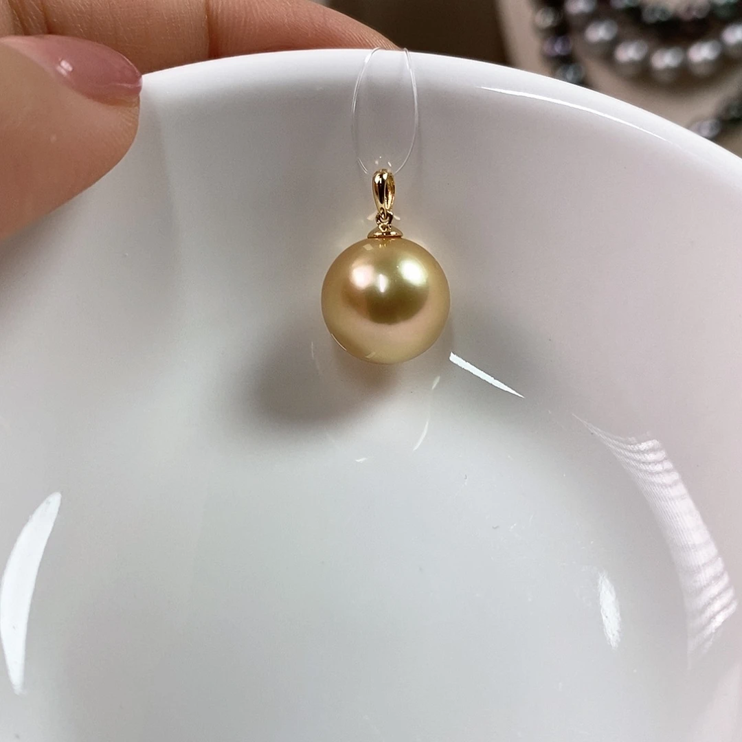 吊坠(不含链)18K金镶嵌海水珍珠12-13mm海水金珠吊坠