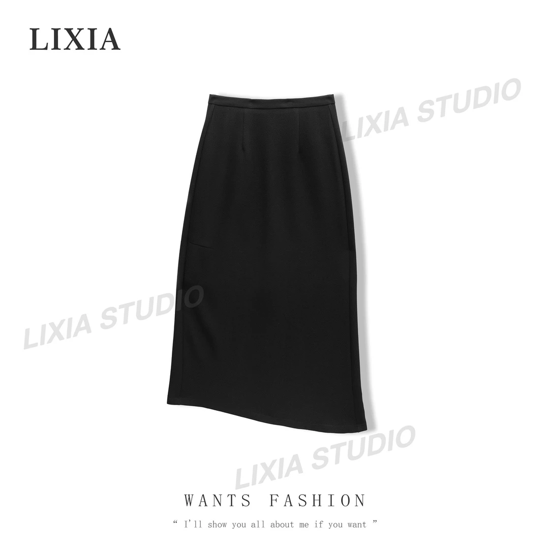 LIXIA【悠然】时尚中高腰显瘦中长款a字裙-3475