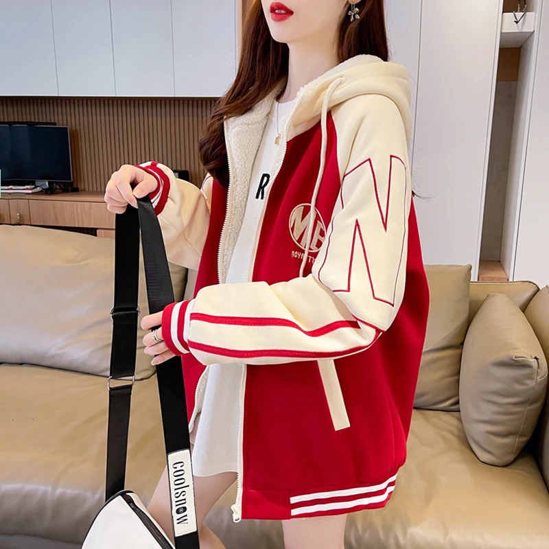 时尚棒球服外套女秋冬季2025新款小个子夹克初中学生加绒加厚卫衣