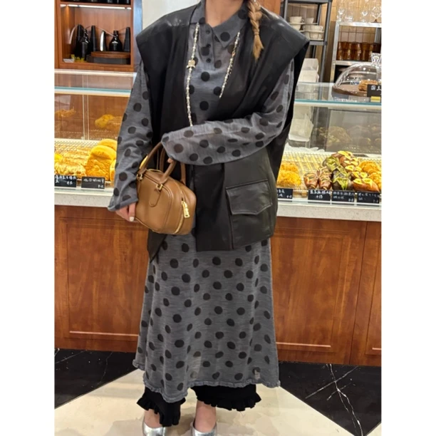 Nannanzhuo 复古波点针织半裙上衣