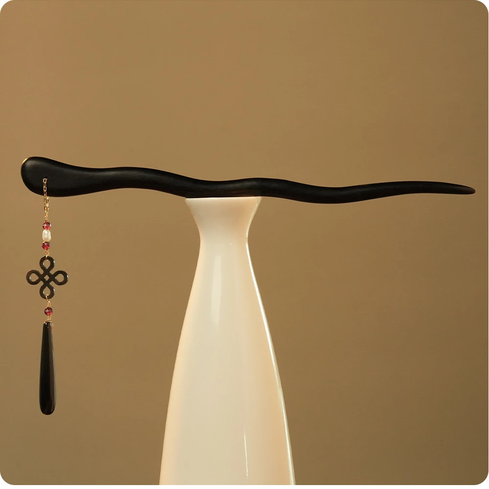 铜合金耳饰国风原创耳坠发簪 好时结套装 韩婳文创气质绿色