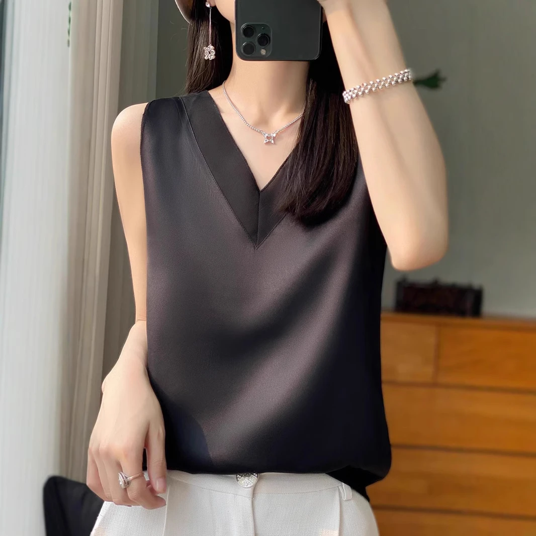 时尚吊带背心女士内搭显瘦纯色领无袖打底衫夏季新款宽松外穿纱