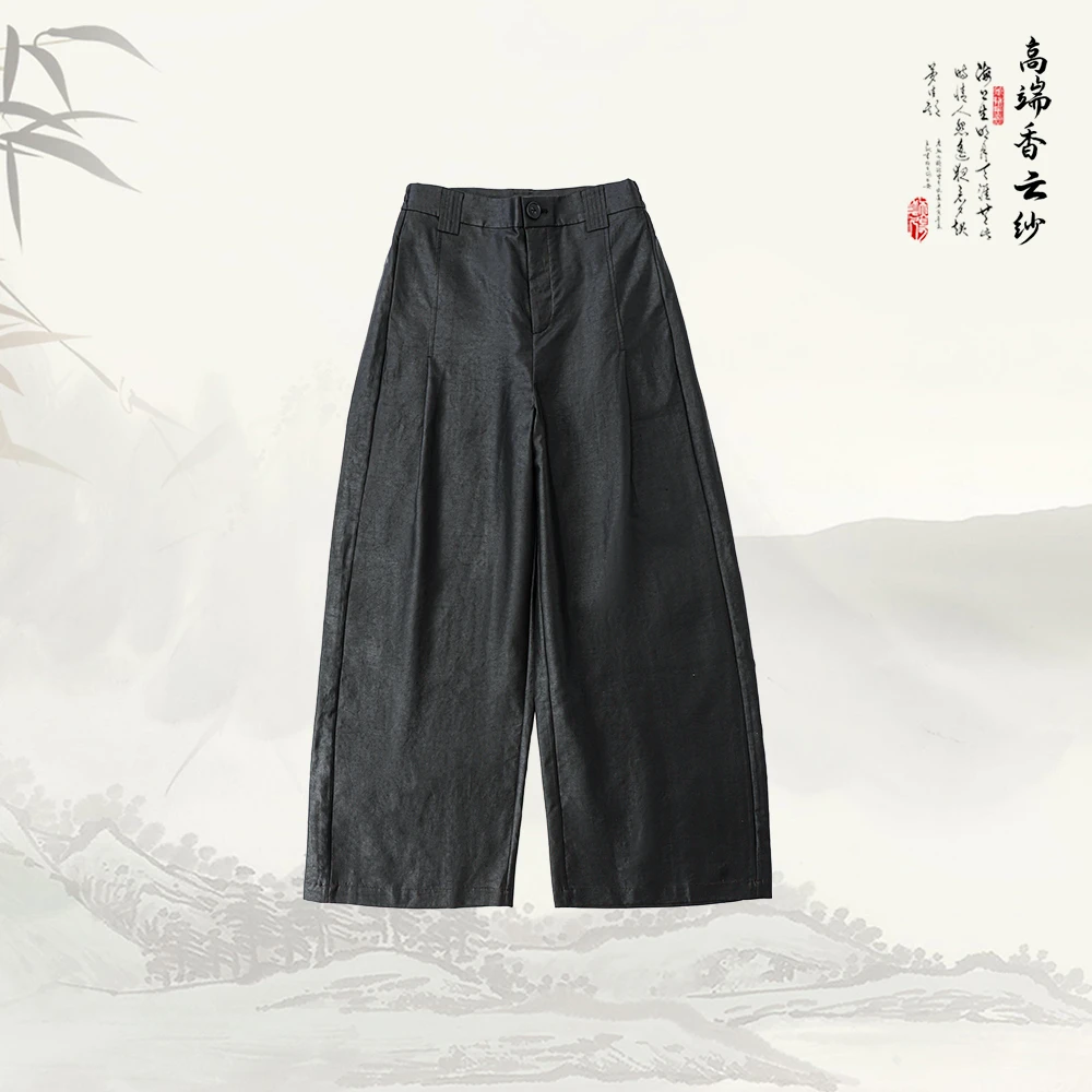 品牌新款高腰宽松显瘦百搭时尚松紧腰直筒裤516326