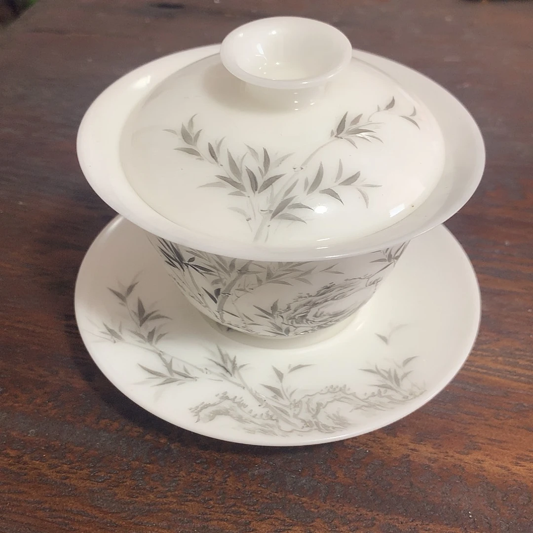 冰种手绘三才盖碗