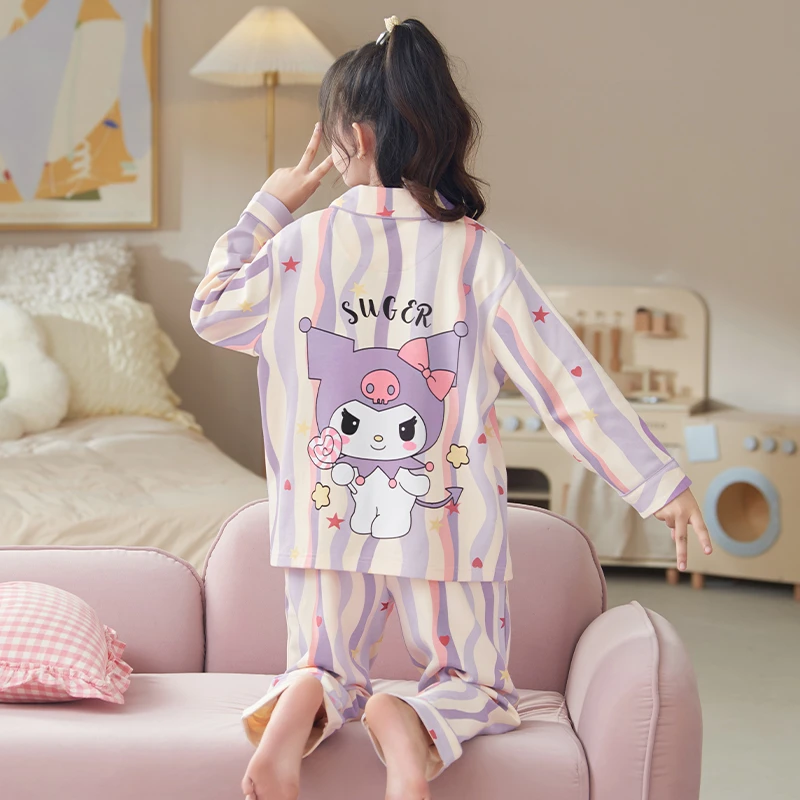 女童春秋棉长袖儿童睡衣薄款套装中大童小女孩公主洋气母女家居服
