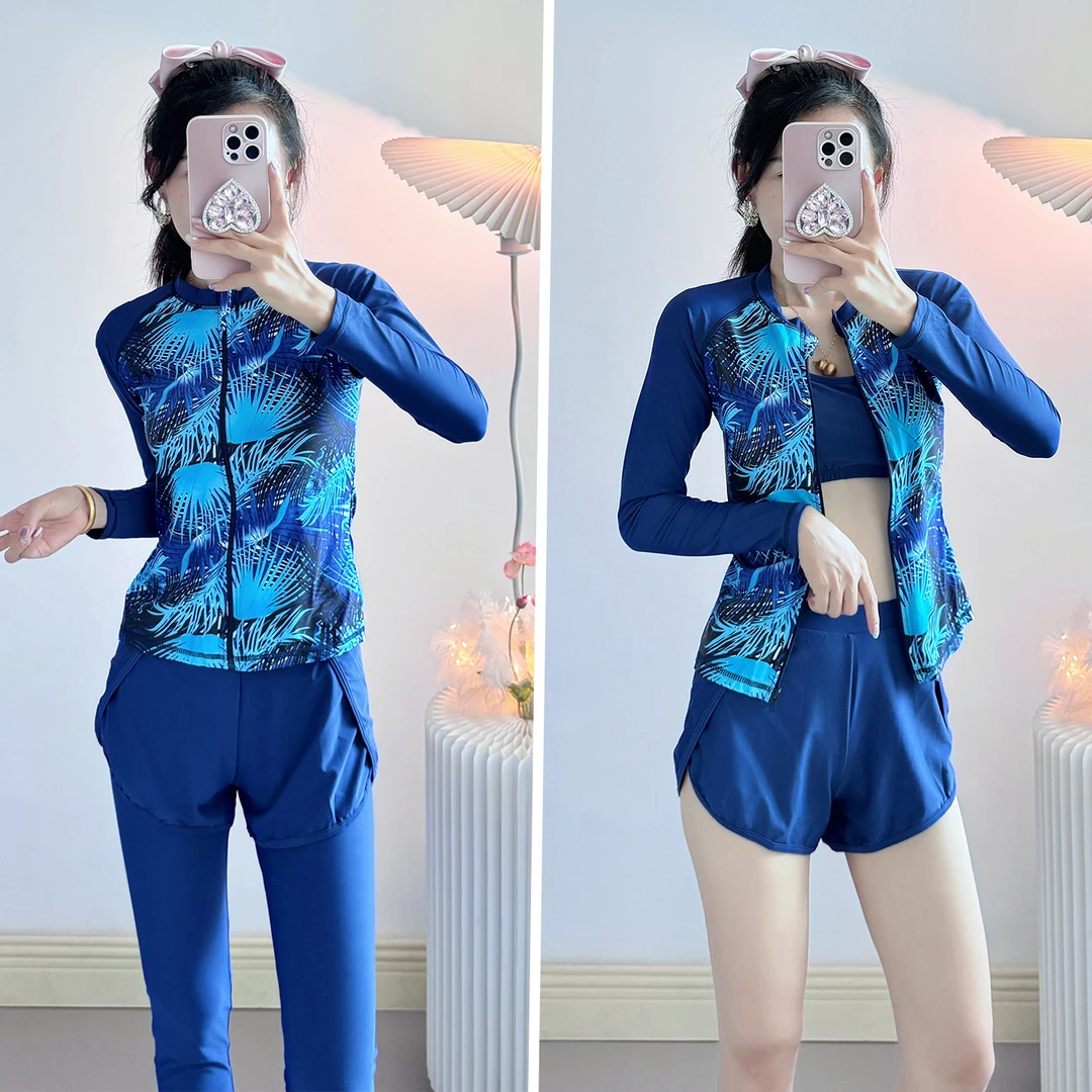 分体泳衣女保守速干海边冲浪服长袖长裤水母衣泡温泉遮肉显瘦泳装