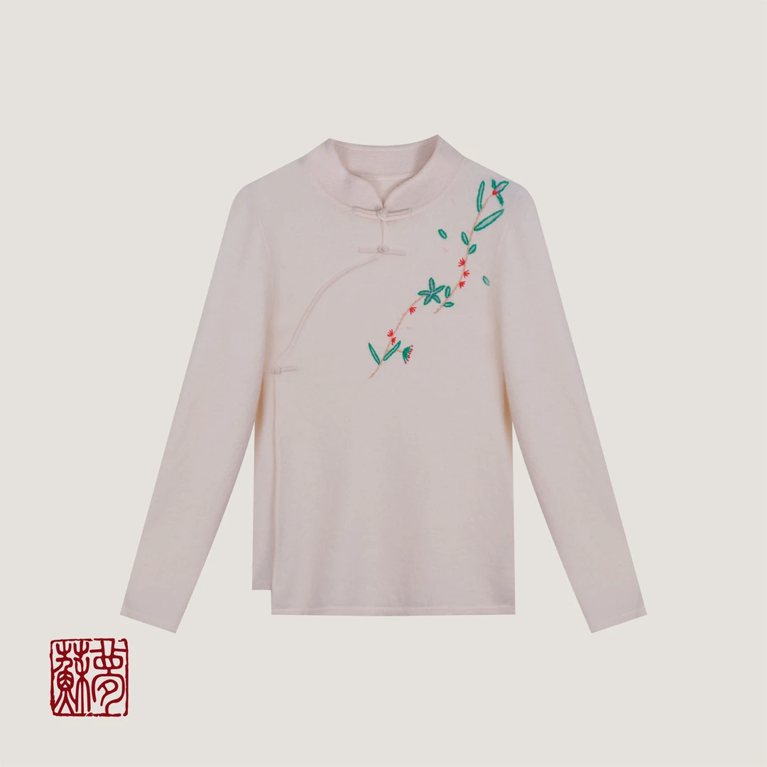 蘇夢【朝云辞】绣花立领一字扣盘扣立领羊绒衫长袖百搭0304081