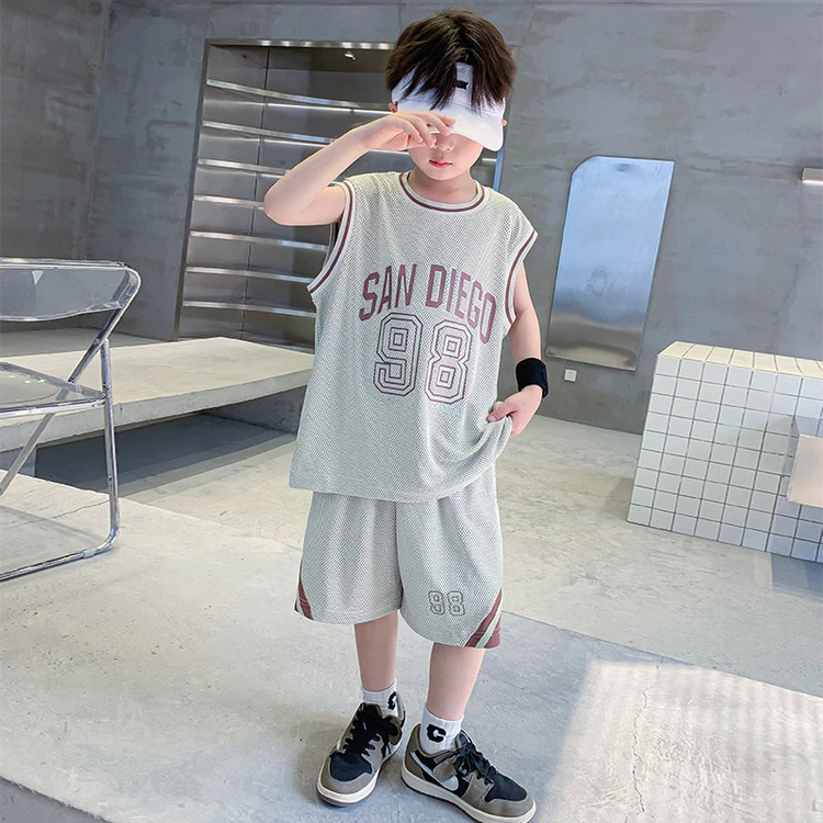 男童篮球服夏装运动套装儿童夏季网眼透气速干无袖背心短裤篮球衣