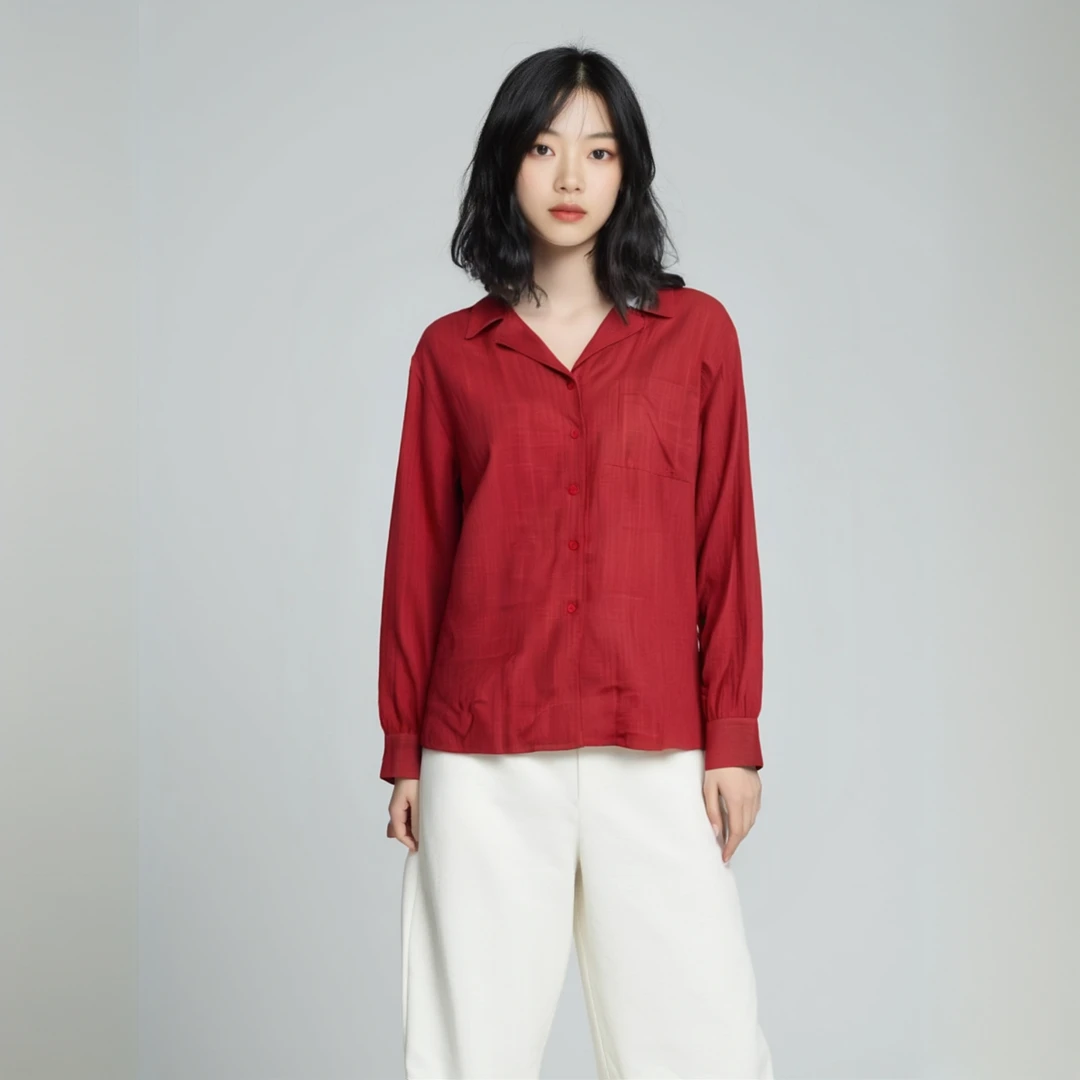 RE四季通用廓形衬衫纯色宽松长袖麻衬衫