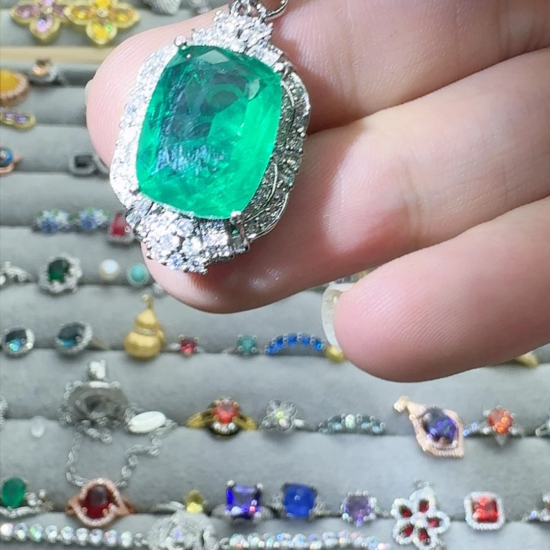 绿水晶戒指银S925镶嵌