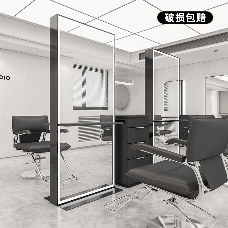 理发店镜台不锈钢单双面落地镜简约网红剪发镜理发店发廊专用镜子