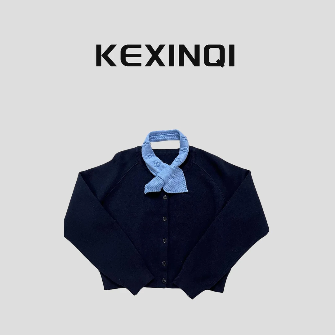 KEXIN 可拆卸围巾针织 2025秋冬新款百搭显瘦洋气上衣-25ZZ221