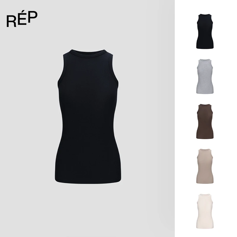 REP-KAJO设计师黑色/深咖/花灰/奶咖/奶杏莫代尔工字背心 25SS