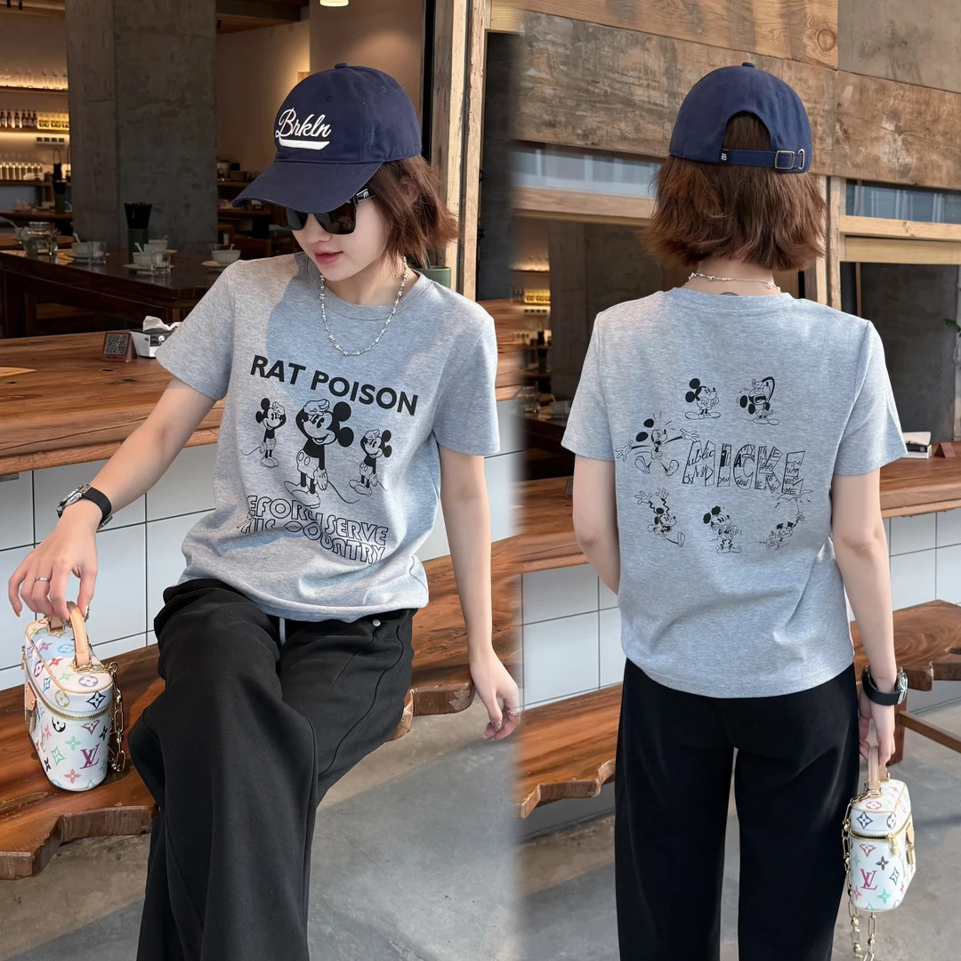 现货【前后米奇】洋气减龄数码印花圆领正肩短袖T恤K503