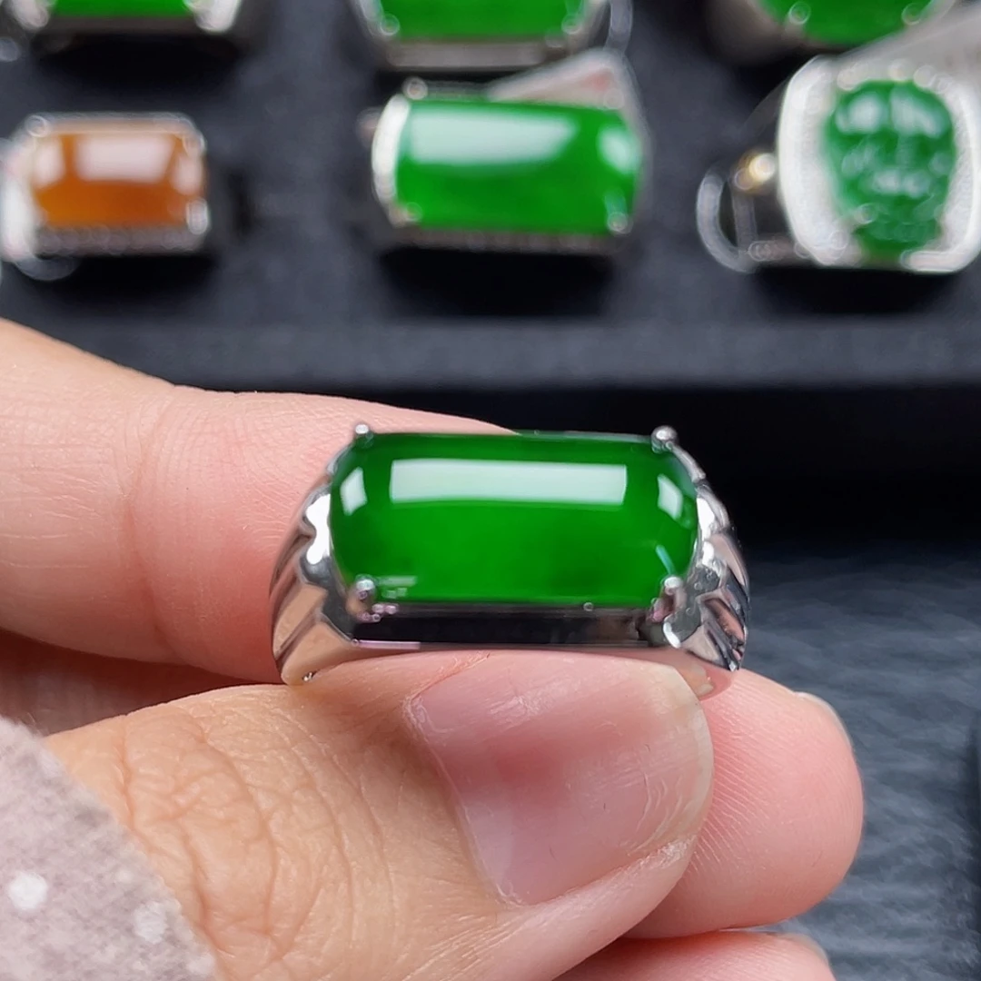 翡翠戒指银S925镶嵌天然a货翡翠没运费险3591