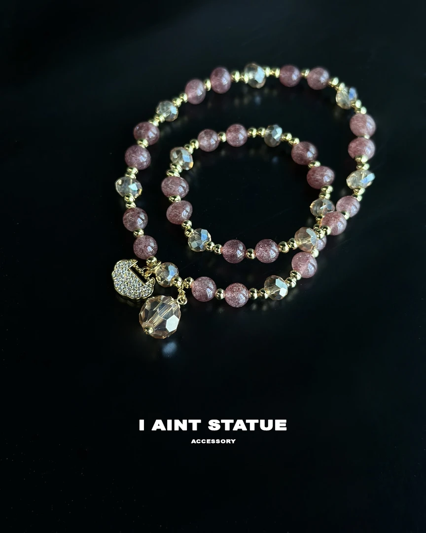 铜合金仿水晶手链 轻奢小众高级草莓晶金锁手链