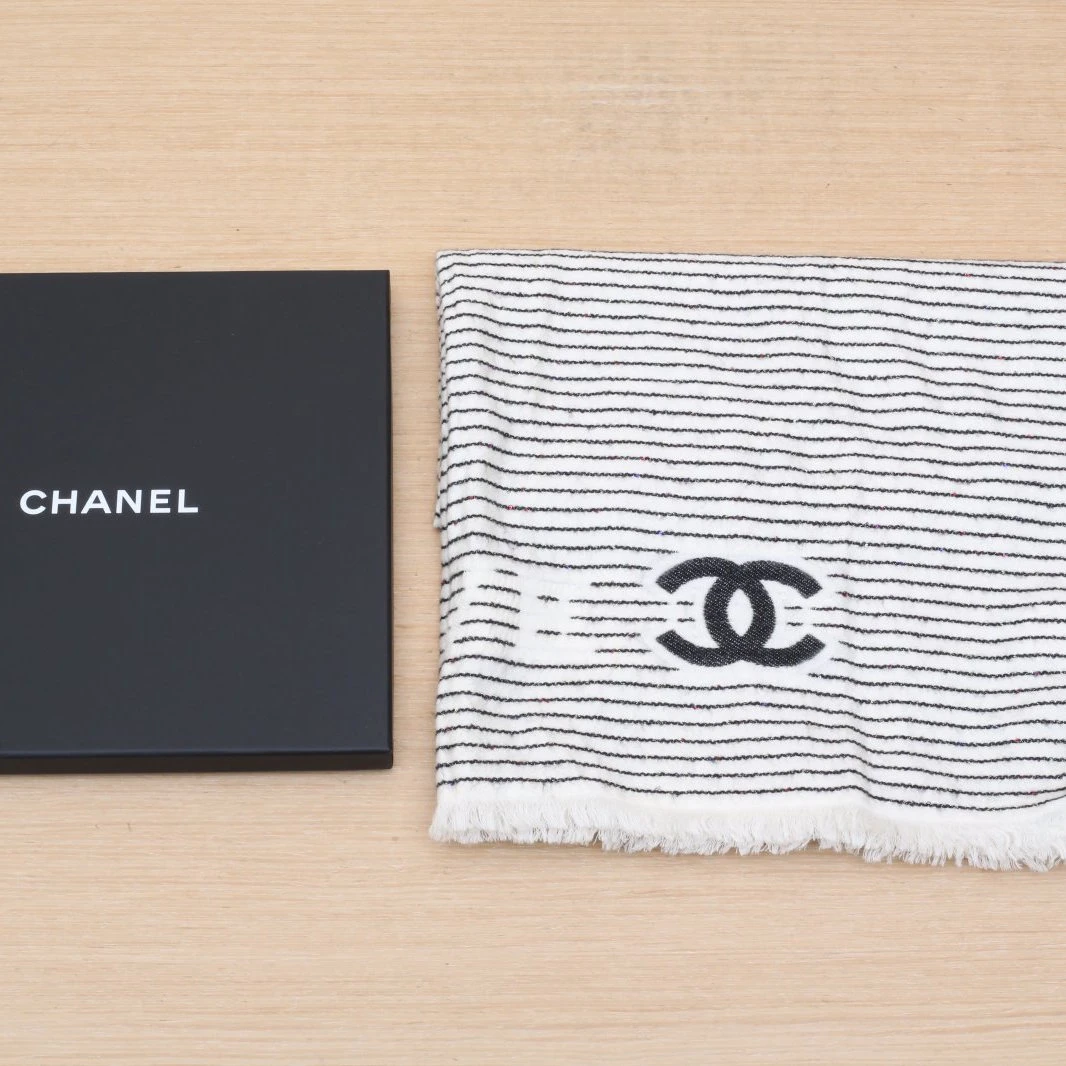 未使用 Chanel/香奈儿 汤/P225887972/黑白 双C 围巾 187X69CM