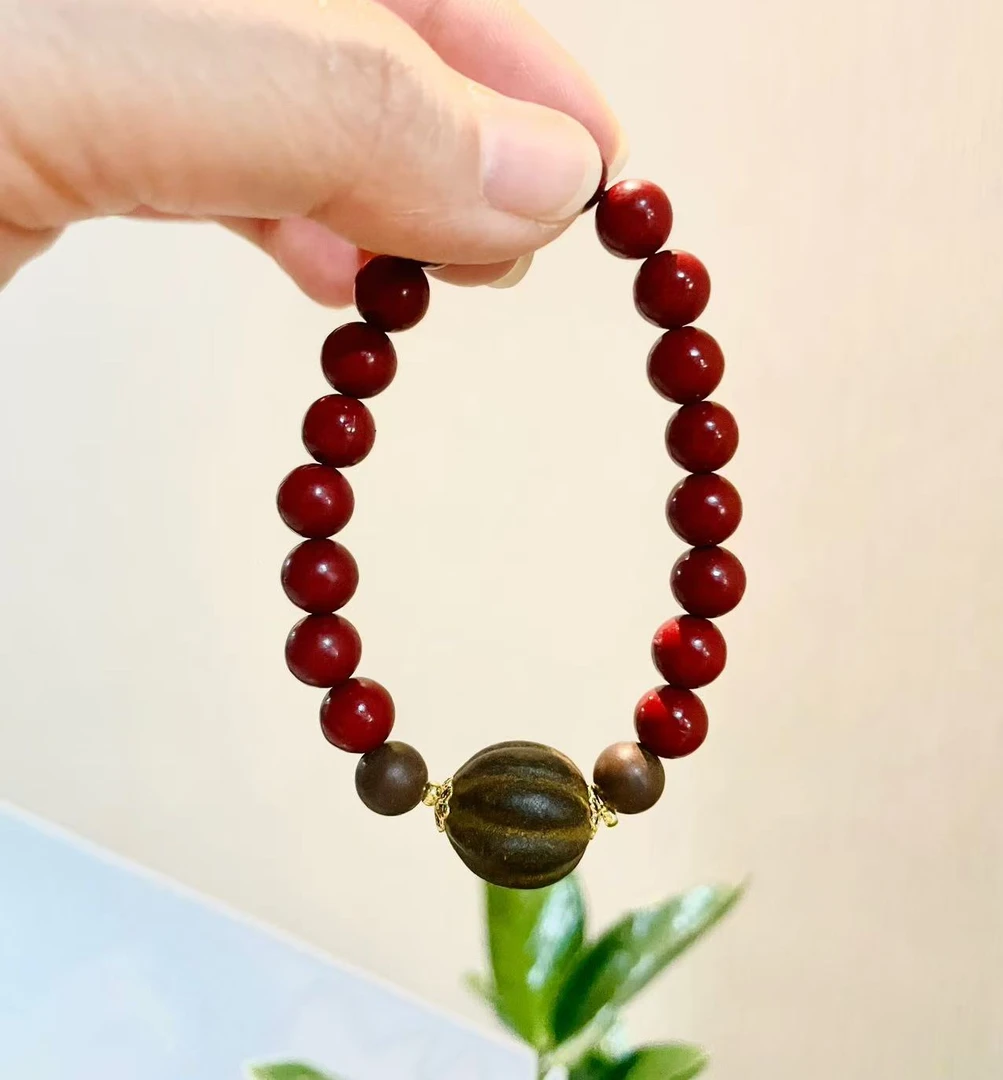 【秋意浓升级版】木樨金桂香凝神非遗合香珠1.8cm瓜棱珠红色