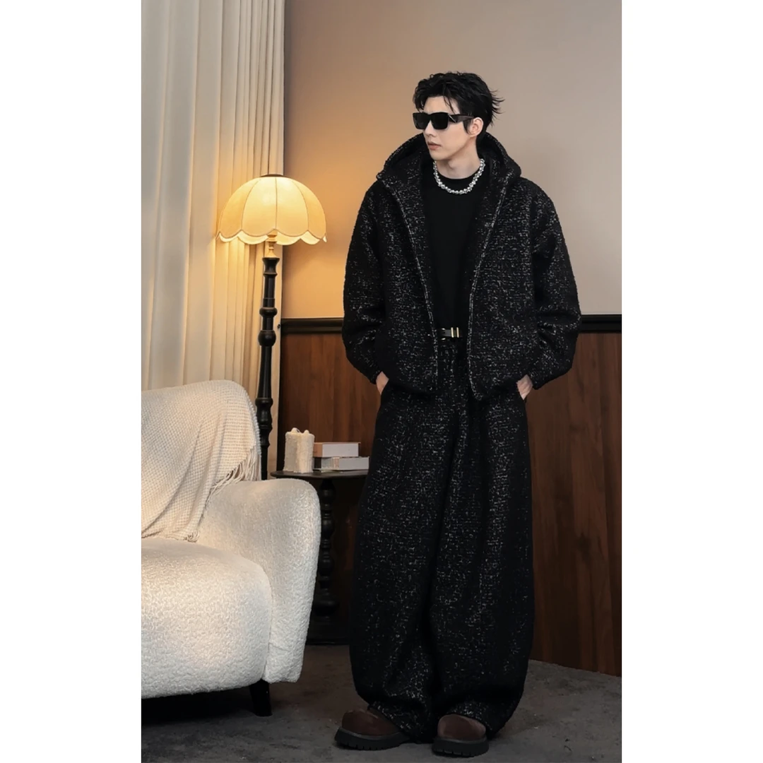 龙叨叨秋冬新品满天星设计高级感厚款羊毛百搭羽绒外套弯刀裤套装