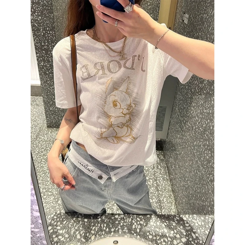 【玲姐专属】 小兔子印花百搭休闲圆领短袖T T恤 -2566