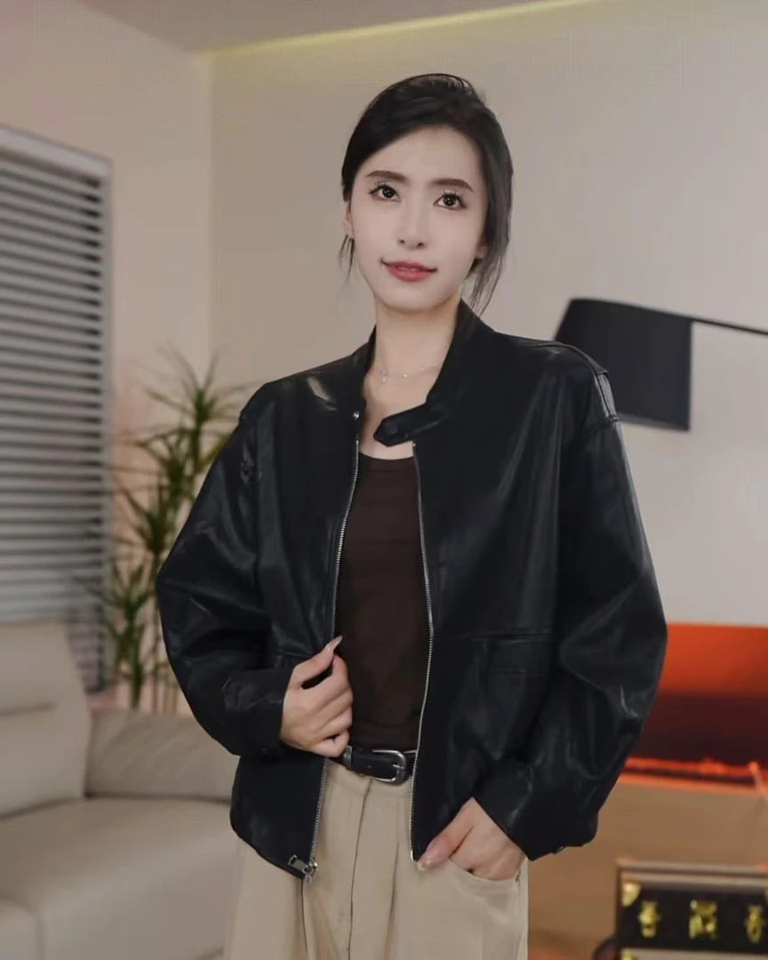 【沐言千初】2025秋季新款显瘦女士皮衣/酷飒时尚/复古8715