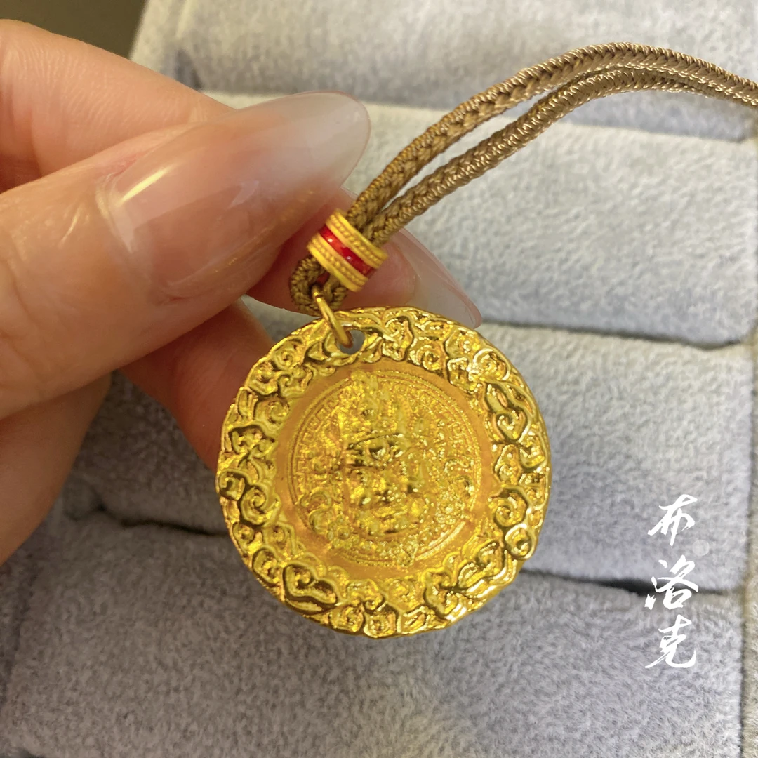 铜合金吊坠 黄财神锤纹包边  时来运转吊坠044#