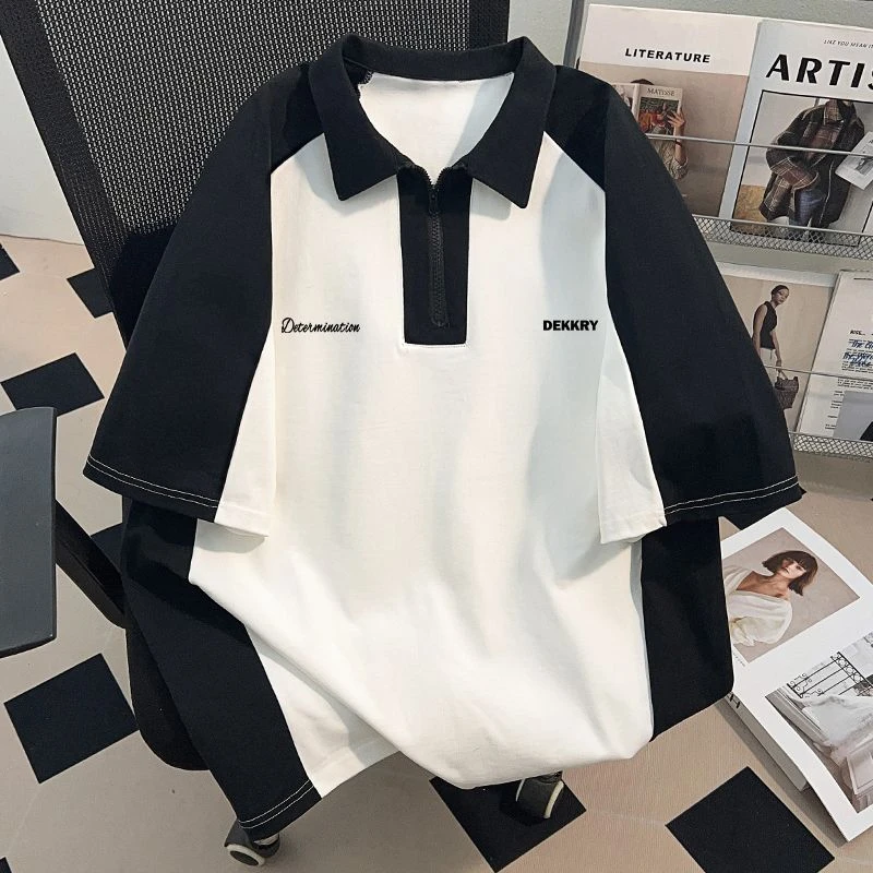 jtrt潮流美式高街纯棉短袖T恤男女款夏季百搭休闲黑白高级POLO衫