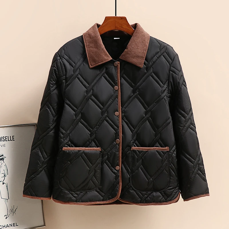 撞色翻领秋冬季轻薄保暖棉衣韩版时尚麻花设计棉服#2566