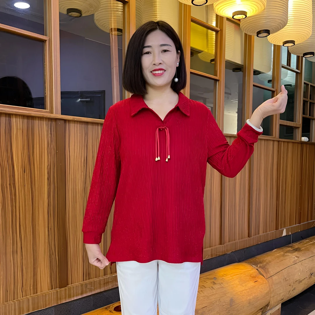 纯色中长款大码中老年女气质装衬衫春秋长袖妈妈装宽松女士翻领