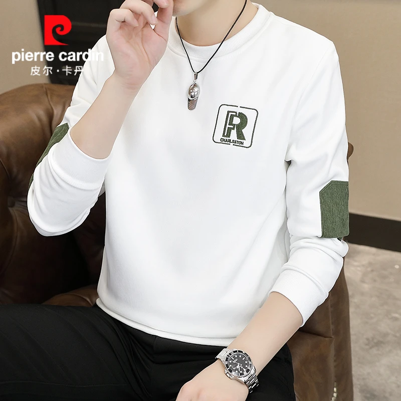 皮尔卡丹卫衣男春秋装薄款上衣圆领长袖T恤休闲男装春季套头秋衣