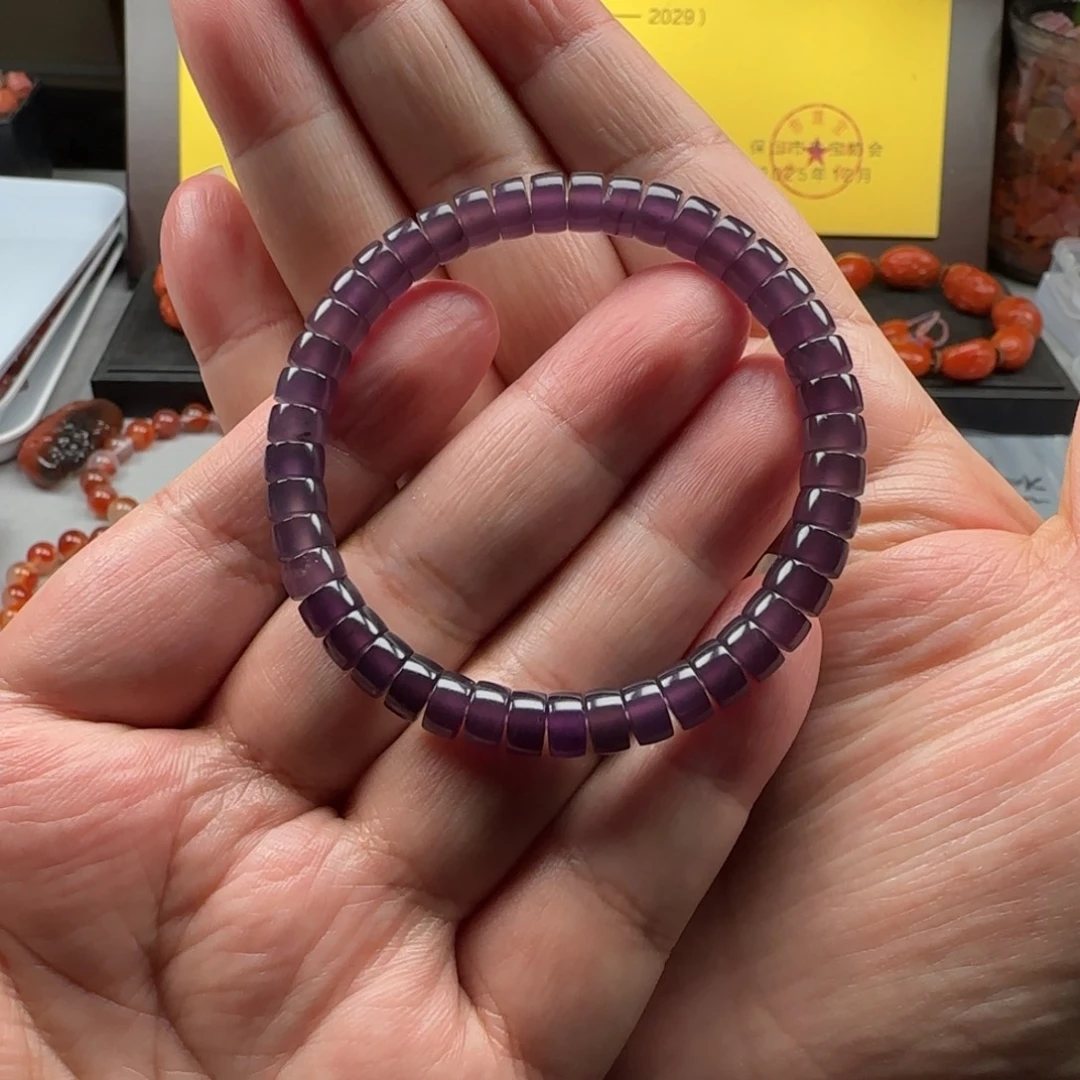 天***翼南红玛瑙未镶嵌7➕冰紫精工直切手串
