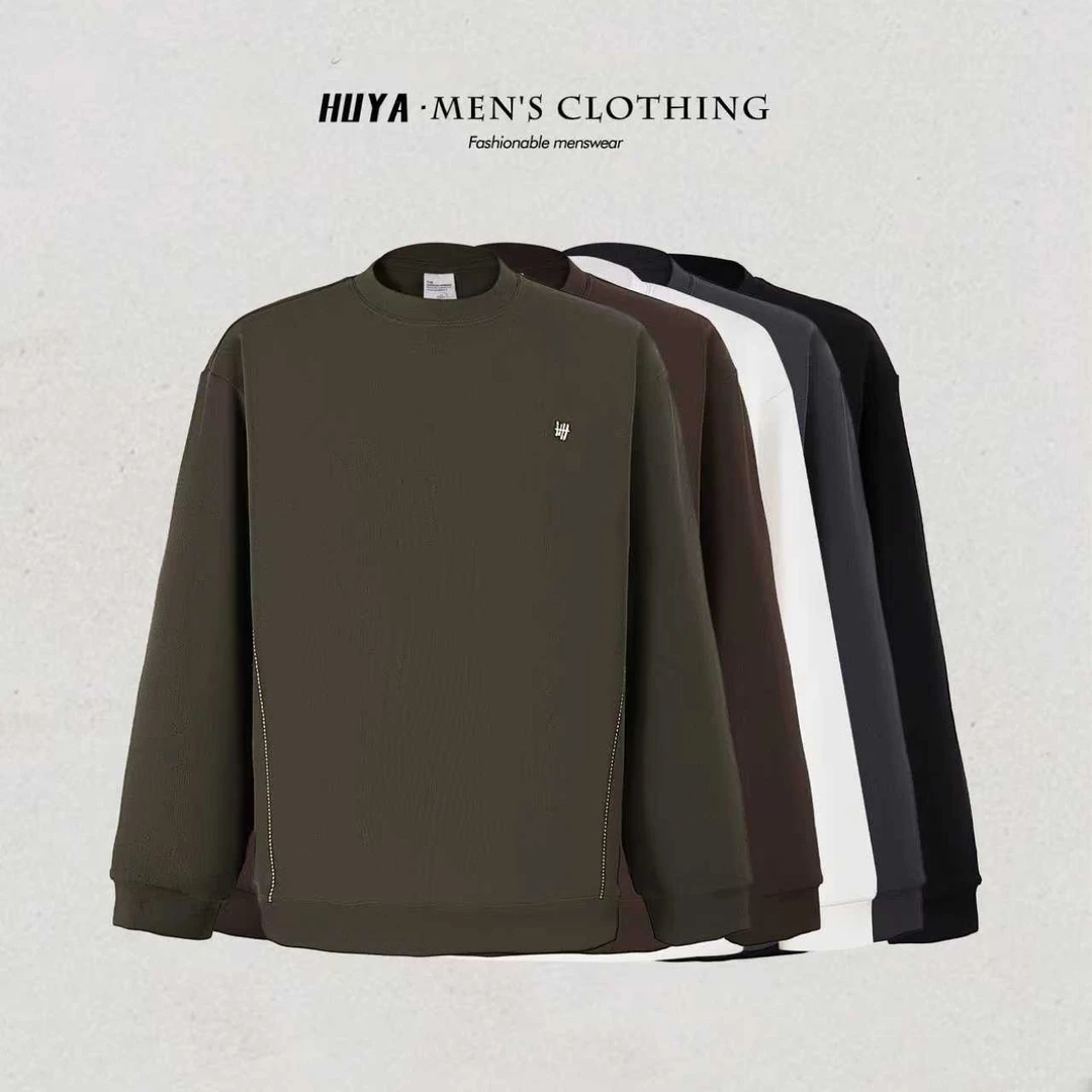 虎牙兄弟冬季糯米双面暖绒时尚哈梭线竖条刺绣打底长袖男士 Z6329